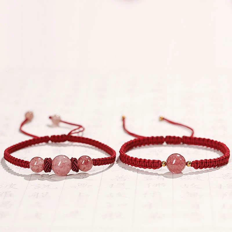 Buddha Stones Natural Strawberry Quartz Crystal Love Braccialetto intrecciato con corda rossa alla caviglia - Image 15