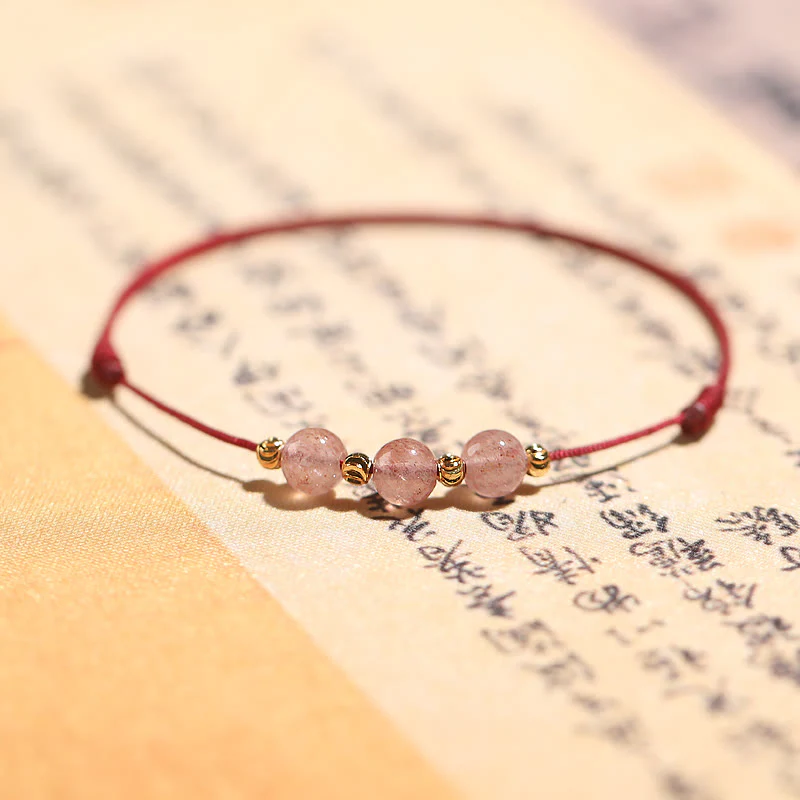 Buddha Stones Natural Strawberry Quartz Crystal Love Braccialetto intrecciato con corda rossa alla caviglia - Image 16