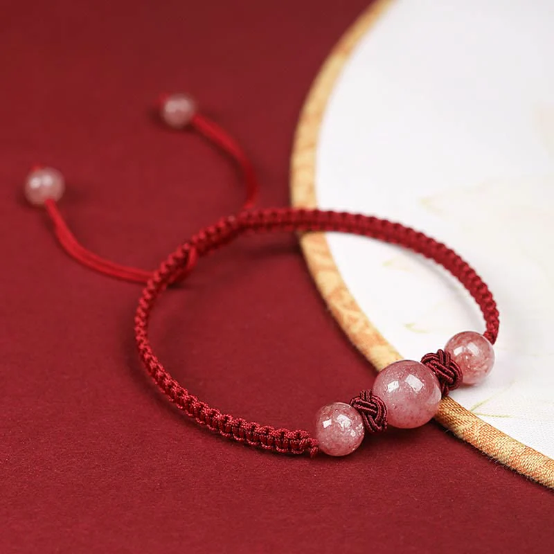 Buddha Stones Natural Strawberry Quartz Crystal Love Braccialetto intrecciato con corda rossa alla caviglia - Image 4
