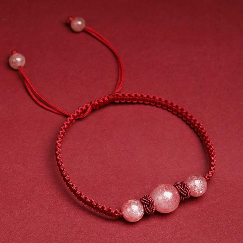 Buddha Stones Natural Strawberry Quartz Crystal Love Braccialetto intrecciato con corda rossa alla caviglia - Image 5