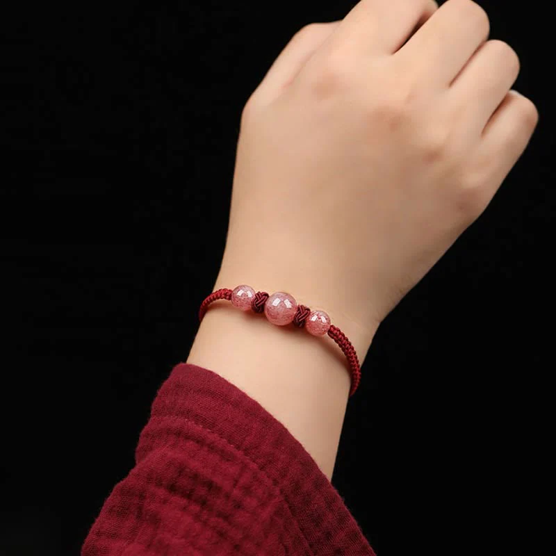 Buddha Stones Natural Strawberry Quartz Crystal Love Braccialetto intrecciato con corda rossa alla caviglia - Image 6