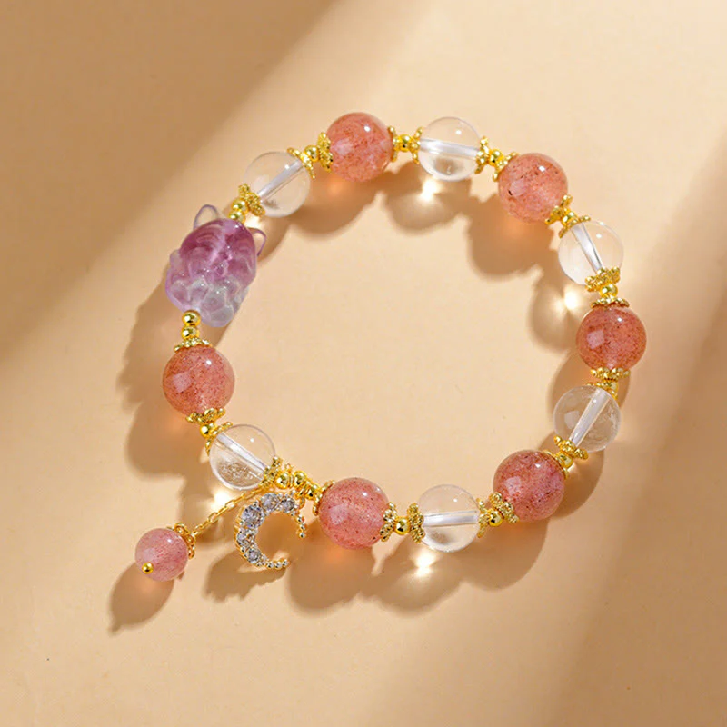 Bracciale con ciondolo a forma di luna, volpe a nove code, in cristallo di quarzo bianco Buddha Stones naturale, guarigione dell'amore - Image 2