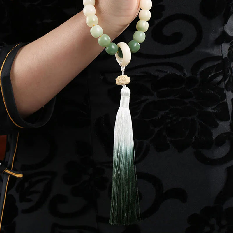 Buddha Stones Naturale Gradiente Bodhi Seed Fortuna Sacchetto di Denaro Loto Saggezza Nappa Polso Mala - Image 16