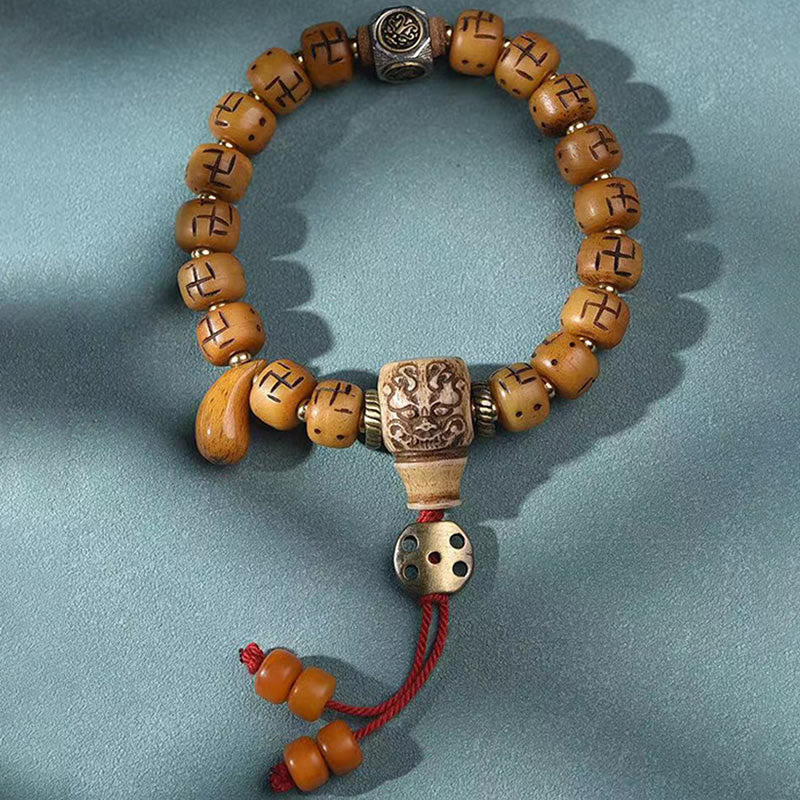 Buddha Stones naturale tibetano osso di cammello svastica Dzi perlina Shankha Buddha fascino Kirtimukha braccialetto con nappa protezione fortuna - Image 14