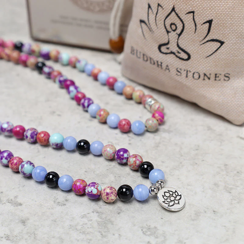 Buddha Stones naturali viola Miano vera pietra di loto Mala - Image 8
