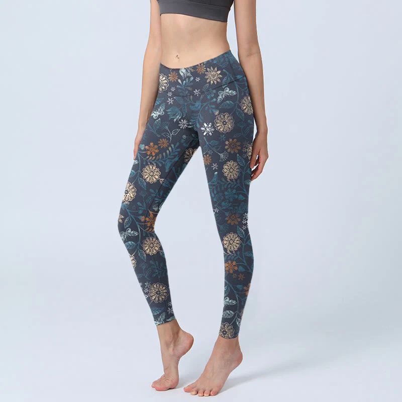 Buddha Stones New York Aster Flowers Leaves Stampa Leggings da palestra Fitness Pantaloni da yoga da donna