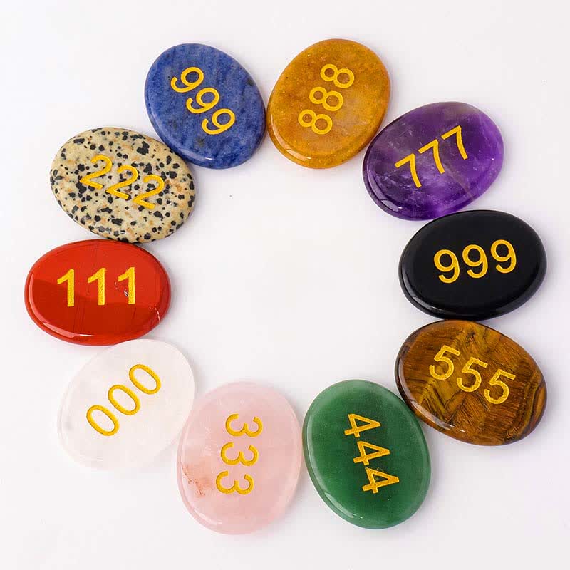 Buddha Stones Numeri angelici Cristallo bianco Diaspro rosso Cristallo rosa Avventurina verde Pietra da palma per meditazione