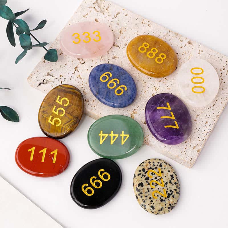 Buddha Stones Numeri angelici Cristallo bianco Diaspro rosso Cristallo rosa Avventurina verde Pietra da palma per meditazione - Image 33