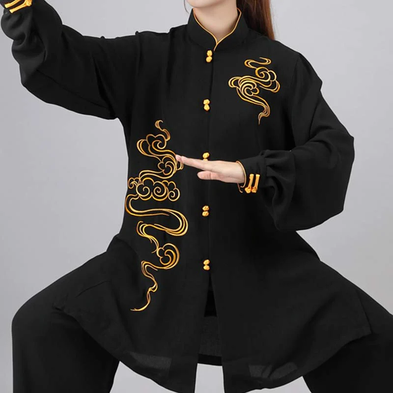 Buddha Stones Nuvole di buon auspicio Ricamo Meditazione Preghiera Spirituale Zen Tai Chi Qigong Pratica Set di abbigliamento unisex - Image 18
