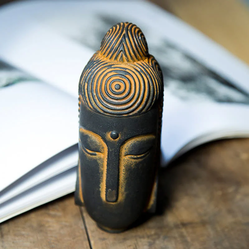 Buddha Stones Occhi Chiusi Buddha in Meditazione Statua in Resina Ruggine Polvere di Ferro Decorazione per la Casa - Image 3
