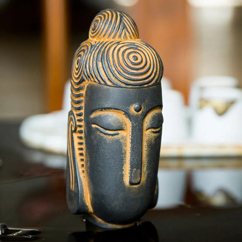 Buddha Stones Occhi Chiusi Buddha in Meditazione Statua in Resina Ruggine Polvere di Ferro Decorazione per la Casa - Image 7