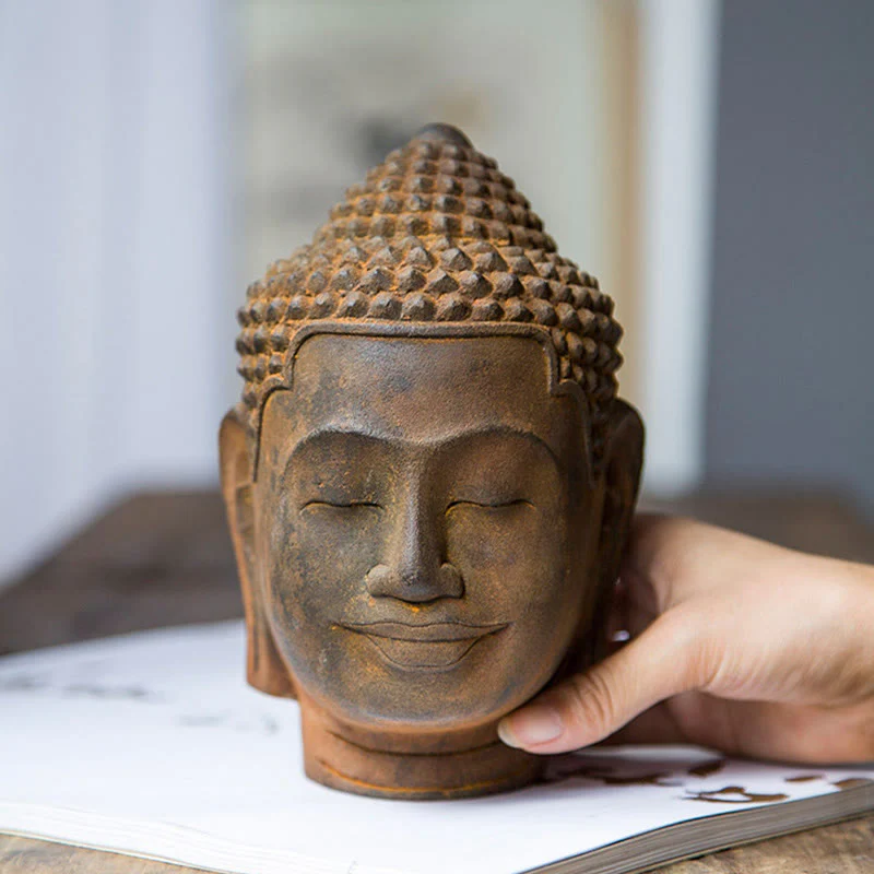 Buddha Stones Occhi Chiusi Contemplazione Meditazione Testa del Buddha Polvere di Ferro Ruggine Statua in Resina Decorazione per la Casa - Image 10