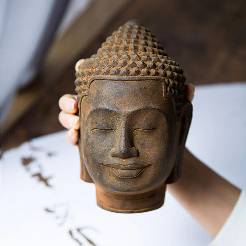 Buddha Stones Occhi Chiusi Contemplazione Meditazione Testa del Buddha Polvere di Ferro Ruggine Statua in Resina Decorazione per la Casa - Image 11
