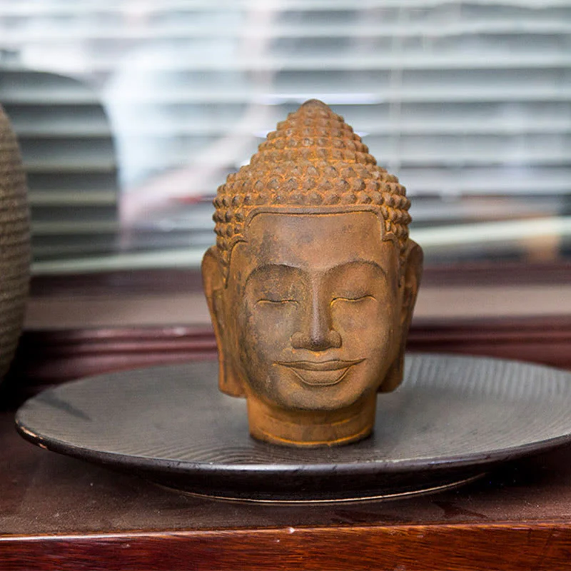 Buddha Stones Occhi Chiusi Contemplazione Meditazione Testa del Buddha Polvere di Ferro Ruggine Statua in Resina Decorazione per la Casa - Image 12