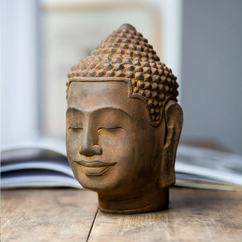Buddha Stones Occhi Chiusi Contemplazione Meditazione Testa del Buddha Polvere di Ferro Ruggine Statua in Resina Decorazione per la Casa - Image 13