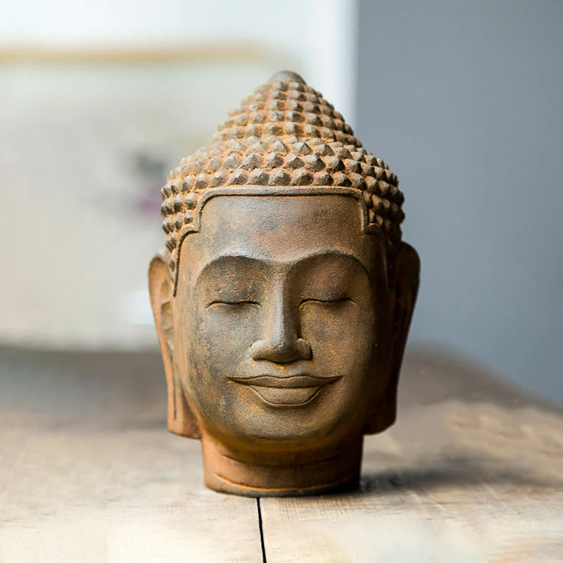 Buddha Stones Occhi Chiusi Contemplazione Meditazione Testa del Buddha Polvere di Ferro Ruggine Statua in Resina Decorazione per la Casa - Image 14