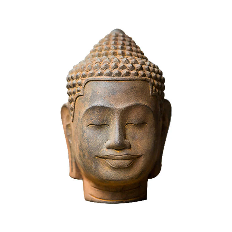Buddha Stones Occhi Chiusi Contemplazione Meditazione Testa del Buddha Polvere di Ferro Ruggine Statua in Resina Decorazione per la Casa - Image 16