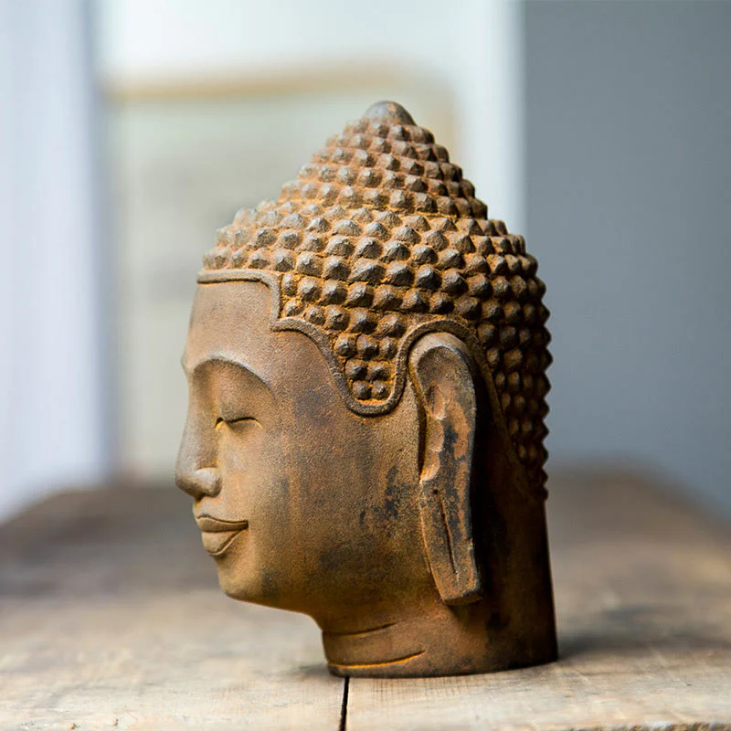 Buddha Stones Occhi Chiusi Contemplazione Meditazione Testa del Buddha Polvere di Ferro Ruggine Statua in Resina Decorazione per la Casa - Image 3