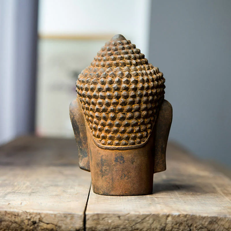 Buddha Stones Occhi Chiusi Contemplazione Meditazione Testa del Buddha Polvere di Ferro Ruggine Statua in Resina Decorazione per la Casa - Image 4