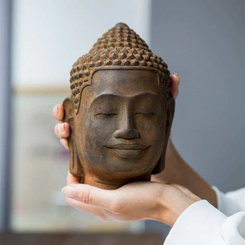 Buddha Stones Occhi Chiusi Contemplazione Meditazione Testa del Buddha Polvere di Ferro Ruggine Statua in Resina Decorazione per la Casa - Image 5
