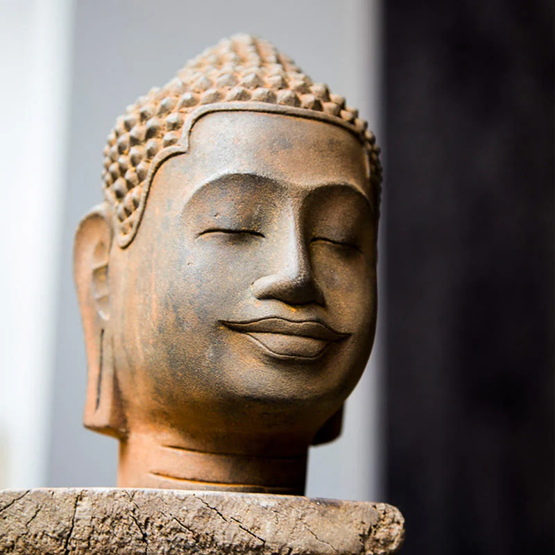 Buddha Stones Occhi Chiusi Contemplazione Meditazione Testa del Buddha Polvere di Ferro Ruggine Statua in Resina Decorazione per la Casa - Image 7