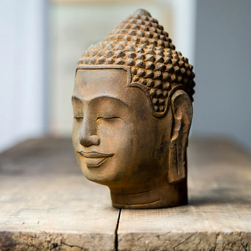 Buddha Stones Occhi Chiusi Contemplazione Meditazione Testa del Buddha Polvere di Ferro Ruggine Statua in Resina Decorazione per la Casa - Image 8