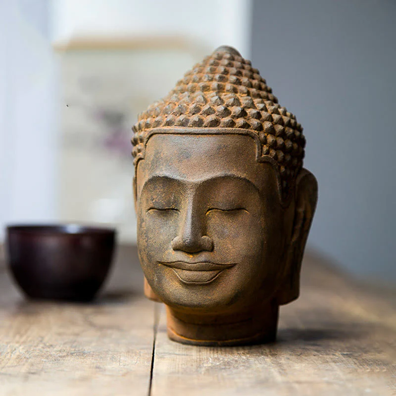 Buddha Stones Occhi Chiusi Contemplazione Meditazione Testa del Buddha Polvere di Ferro Ruggine Statua in Resina Decorazione per la Casa - Image 9