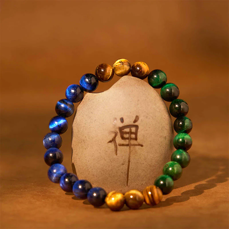 Buddha Stones Occhio di tigre blu Occhio di tigre verde Braccialetto di equilibrio con occhio di tigre - Image 2