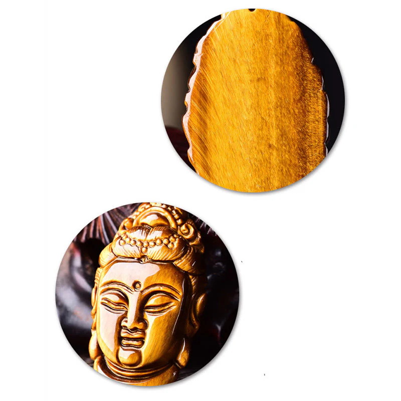 Buddha Stones Occhio di Tigre Kwan Yin Avalokitesvara Testa Corda Forza Collana Pendente - Image 8