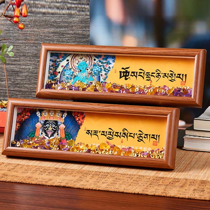 Buddha Stones Om Mani Padme Hum Buddha Lingotto dorato Thangka Cornice per foto Ornamento Decorazioni per la casa - Image 11