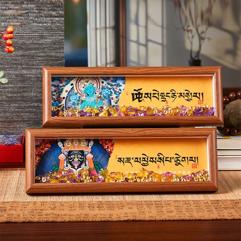 Buddha Stones Om Mani Padme Hum Buddha Lingotto dorato Thangka Cornice per foto Ornamento Decorazioni per la casa - Image 12