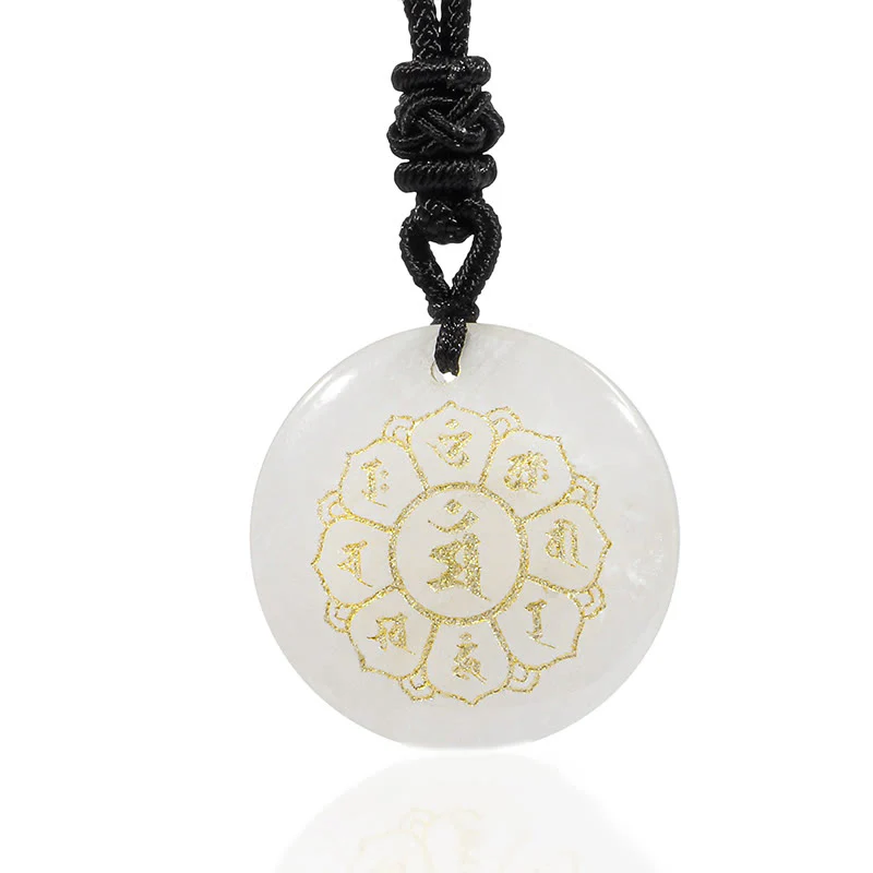 Buddha Stones Om Mani Padme Hum Naturale Vari Cristallo Ossidiana Nera Forza Collana Pendente - Image 12