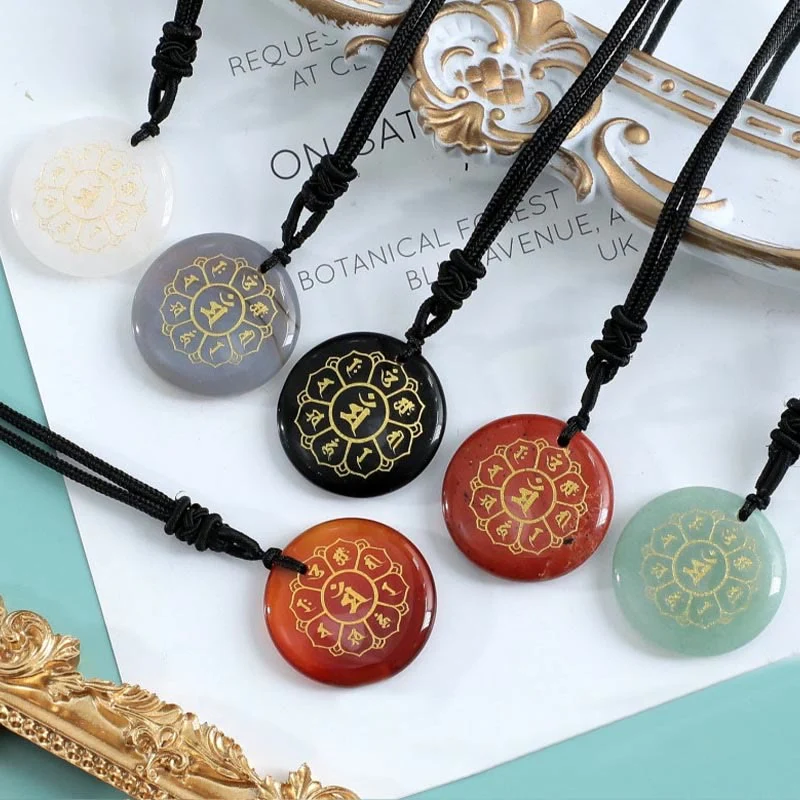 Buddha Stones Om Mani Padme Hum Naturale Vari Cristallo Ossidiana Nera Forza Collana Pendente - Image 35