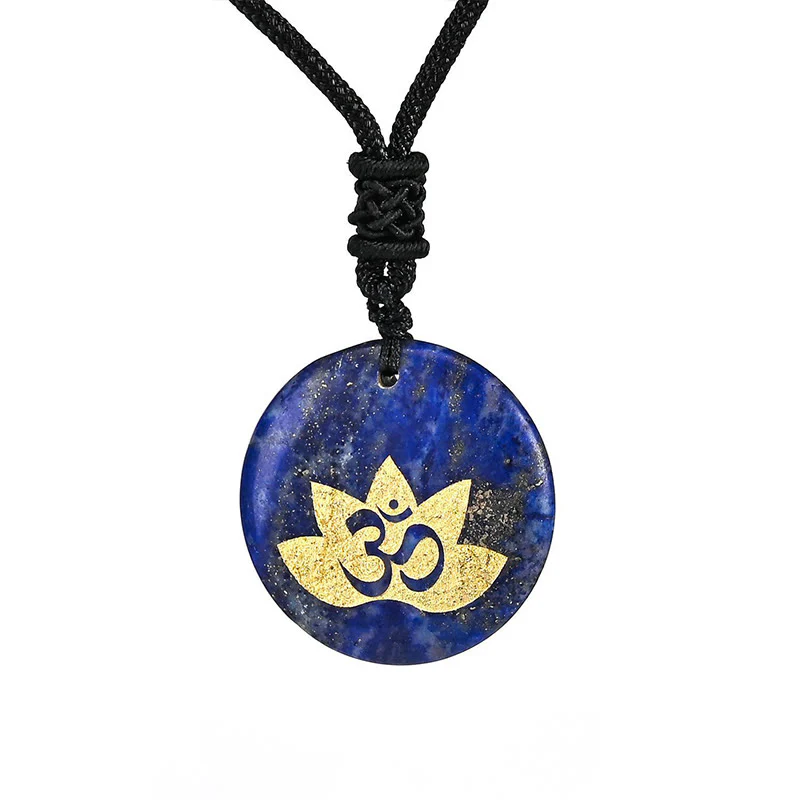 Buddha Stones OM Simbolo del Loto Vari Cristalli Ametista Occhio di Tigre Collana Pendente Guarigione - Image 15