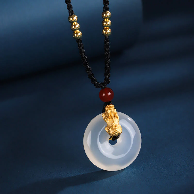 Buddha Stones Onice nero Agata bianca Fibbia della pace Argento Sterling 999 Oro PiXiu Collana con ciondolo della fortuna - Image 10