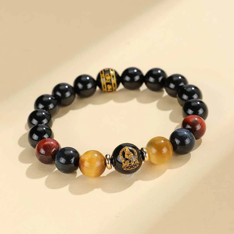 Buddha Stones Onice nero Occhio di tigre Om Mani Padme Hum Zodiaco cinese Braccialetto di supporto del Buddha di Natale - Image 11