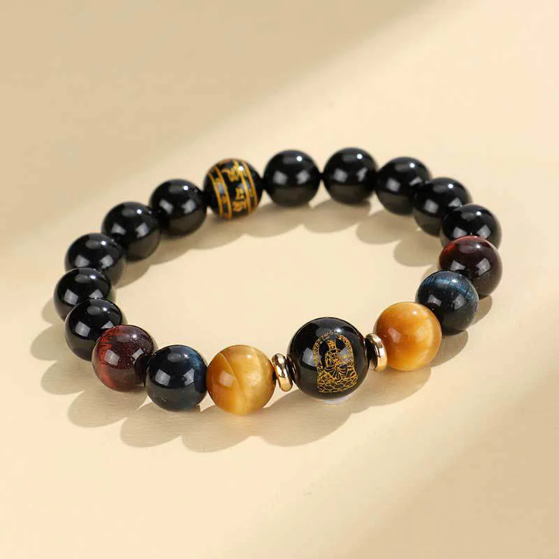 Buddha Stones Onice nero Occhio di tigre Om Mani Padme Hum Zodiaco cinese Braccialetto di supporto del Buddha di Natale - Image 16