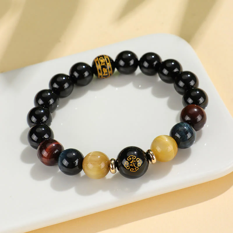 Buddha Stones Onice nero Occhio di tigre Om Mani Padme Hum Zodiaco cinese Braccialetto di supporto del Buddha di Natale - Image 17