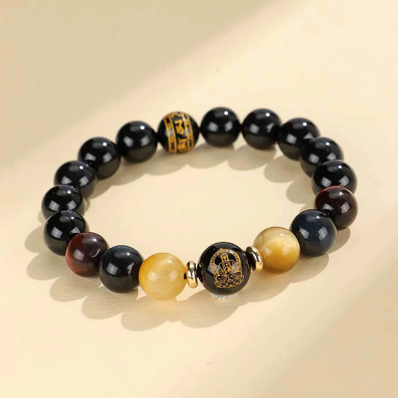 Buddha Stones Onice nero Occhio di tigre Om Mani Padme Hum Zodiaco cinese Braccialetto di supporto del Buddha di Natale - Image 18
