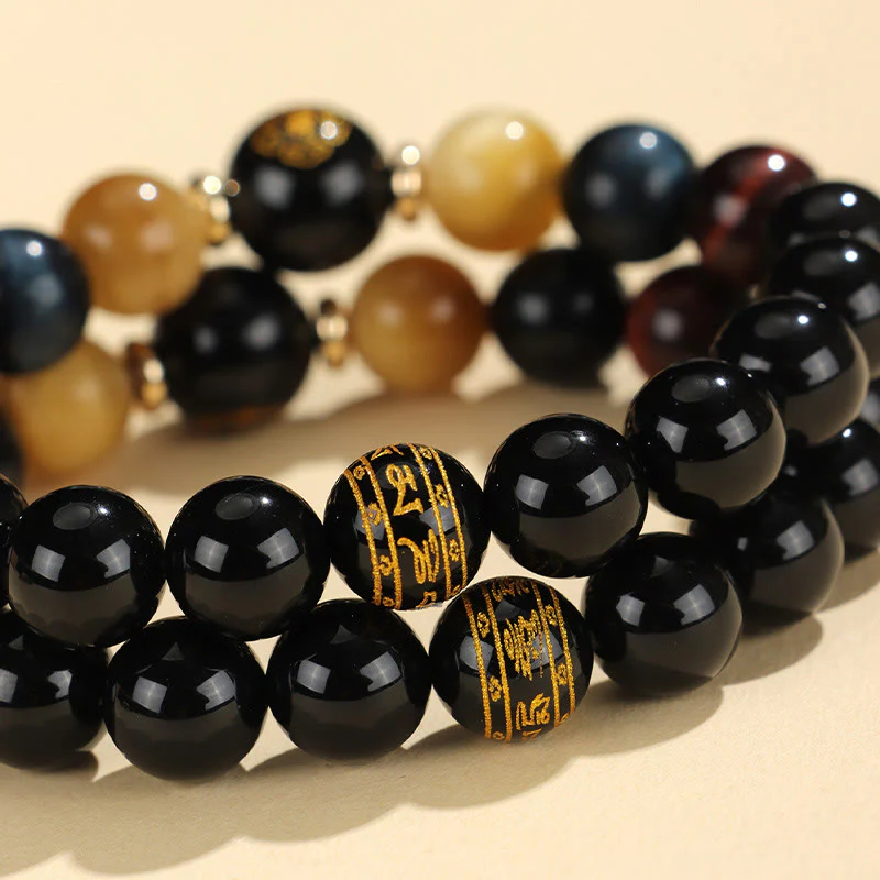 Buddha Stones Onice nero Occhio di tigre Om Mani Padme Hum Zodiaco cinese Braccialetto di supporto del Buddha di Natale - Image 24