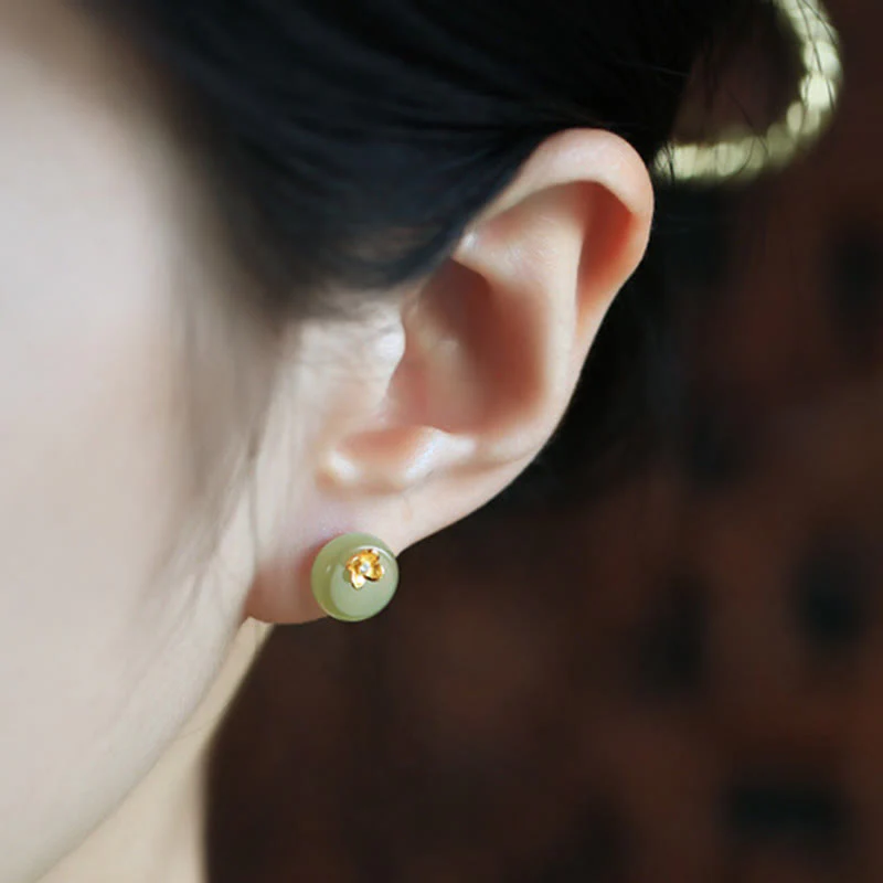 Buddha Stones Orecchini a forma di fiore in argento sterling 925 con giada ciano - Image 10