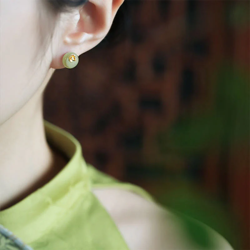 Buddha Stones Orecchini a forma di fiore in argento sterling 925 con giada ciano - Image 11