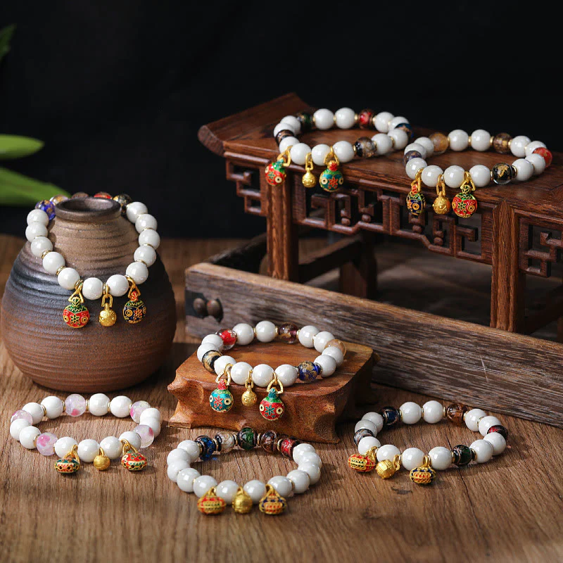 Buddha Stones Oro Deglutizione Bestia Famiglia Ciondolo Liuli Vetro Colorato Porcellana Perlina Braccialetto Fortuna