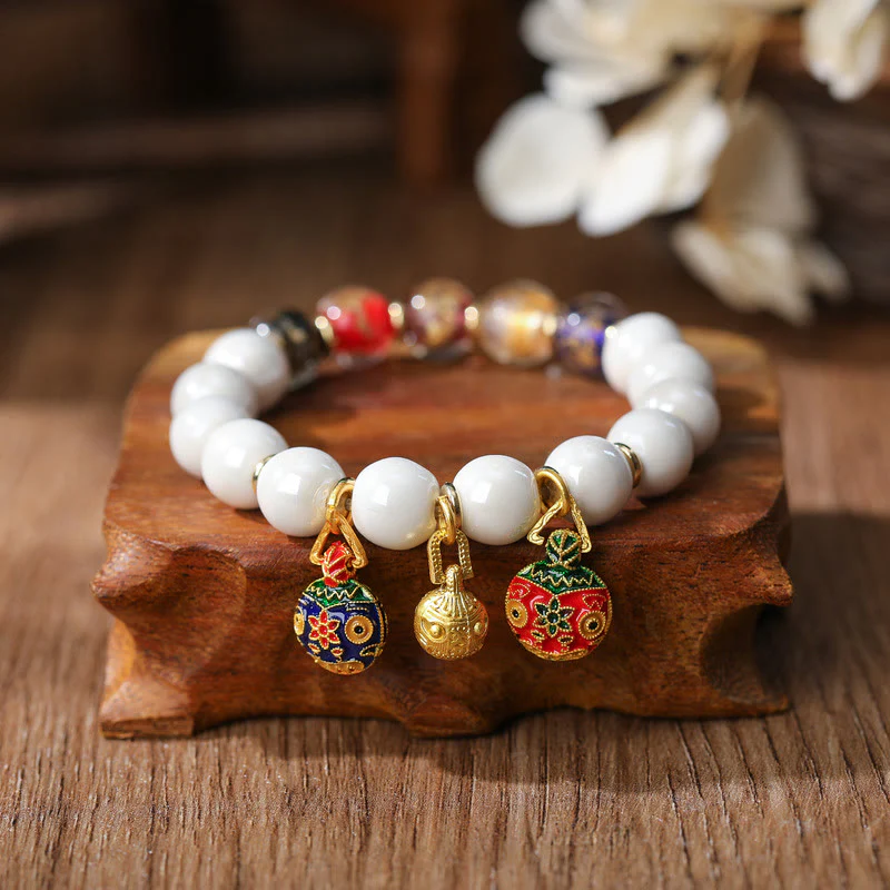 Buddha Stones Oro Deglutizione Bestia Famiglia Ciondolo Liuli Vetro Colorato Porcellana Perlina Braccialetto Fortuna - Image 10