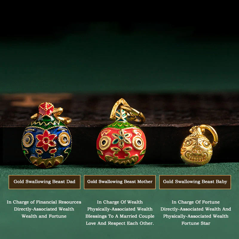 Buddha Stones Oro Deglutizione Bestia Famiglia Ciondolo Liuli Vetro Colorato Porcellana Perlina Braccialetto Fortuna - Image 12