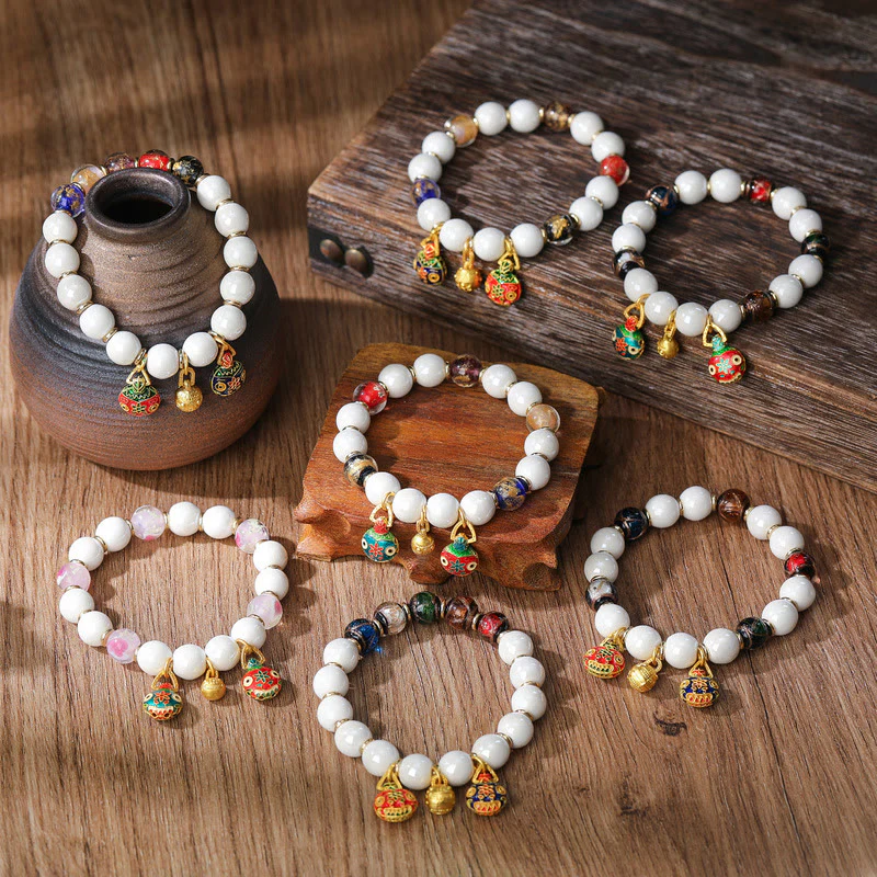 Buddha Stones Oro Deglutizione Bestia Famiglia Ciondolo Liuli Vetro Colorato Porcellana Perlina Braccialetto Fortuna - Image 2