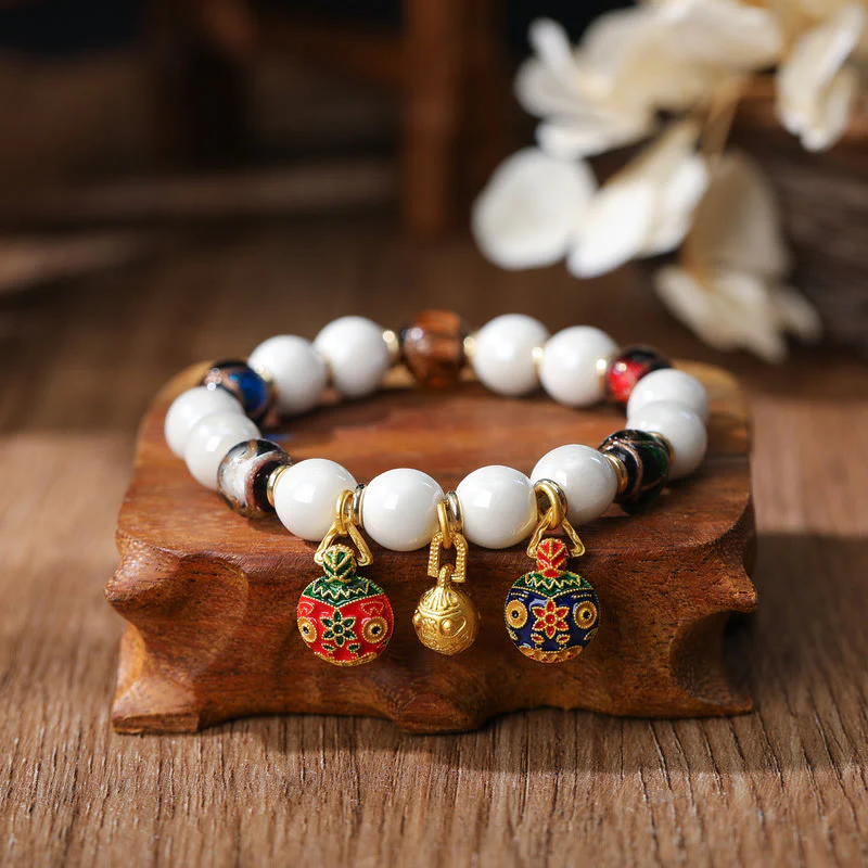 Buddha Stones Oro Deglutizione Bestia Famiglia Ciondolo Liuli Vetro Colorato Porcellana Perlina Braccialetto Fortuna - Image 7