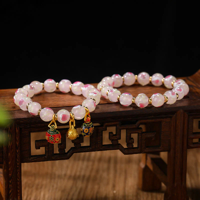 Buddha Stones Oro Deglutizione Bestia Famiglia Ciondolo Luminoso Rosa Cuore Amore Fluorescente Liuli Perline di Vetro Braccialetto Benedizioni - Image 10