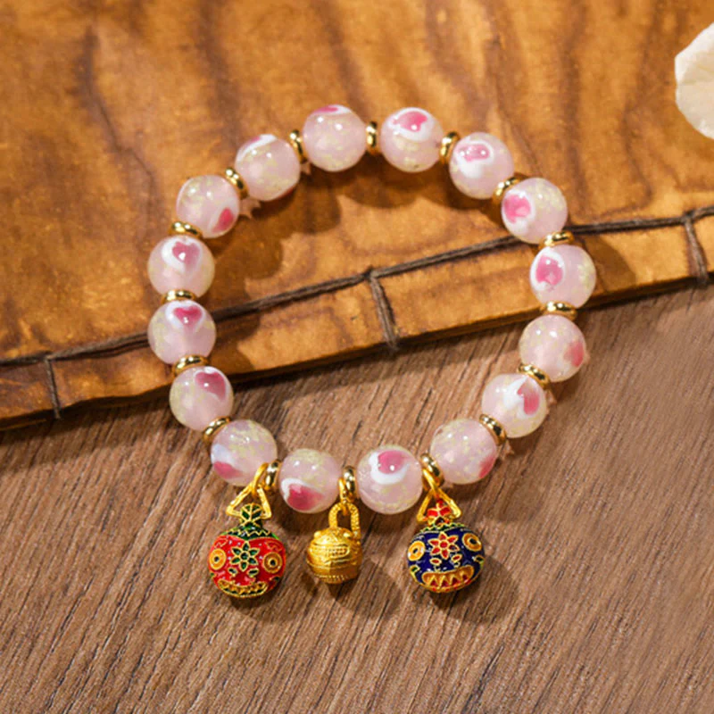 Buddha Stones Oro Deglutizione Bestia Famiglia Ciondolo Luminoso Rosa Cuore Amore Fluorescente Liuli Perline di Vetro Braccialetto Benedizioni - Image 2
