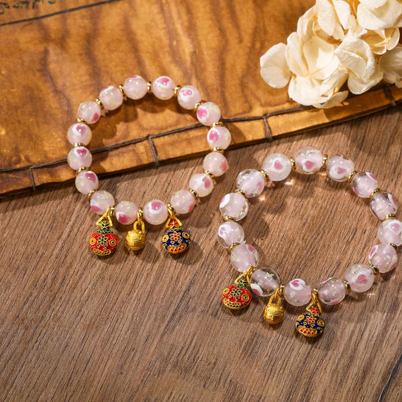 Buddha Stones Oro Deglutizione Bestia Famiglia Ciondolo Luminoso Rosa Cuore Amore Fluorescente Liuli Perline di Vetro Braccialetto Benedizioni - Image 3